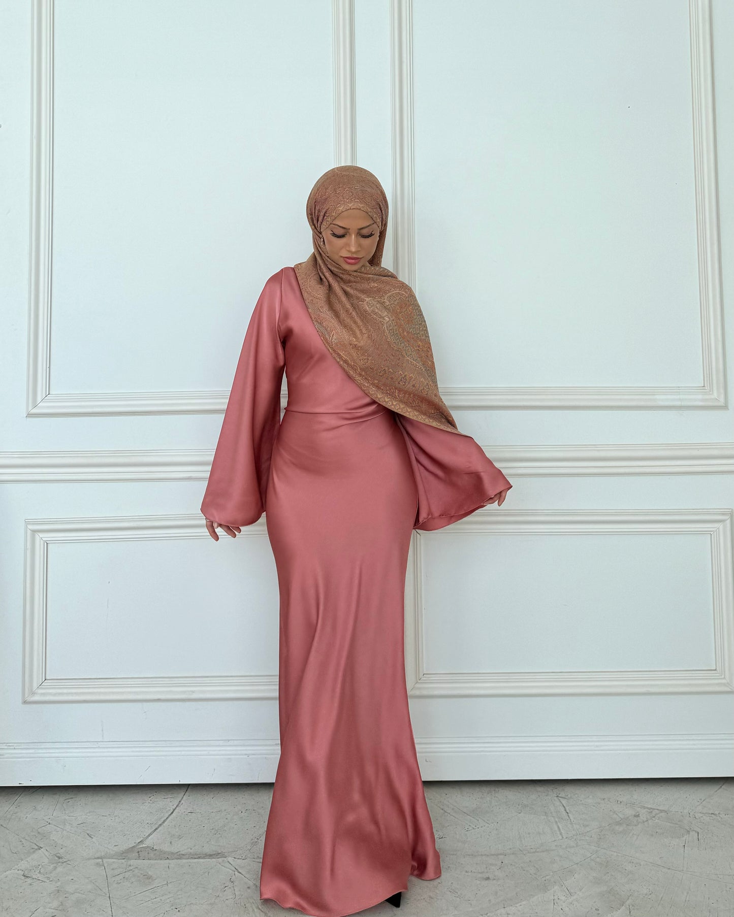 Satin Maxikleid Koralle