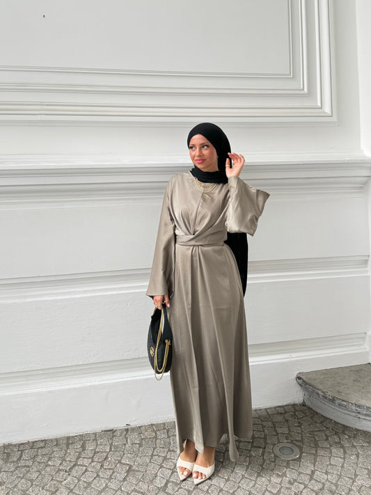 Satin Maxikleid Khaki
