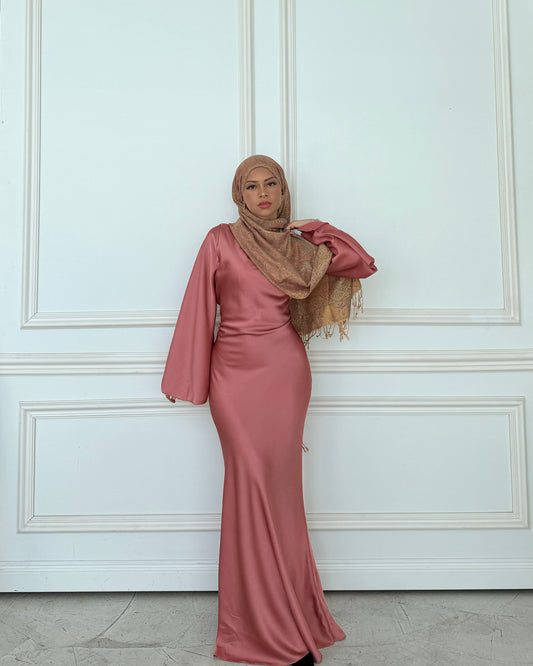 Satin Maxikleid Koralle