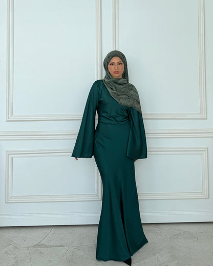 Satin Maxikleid grün