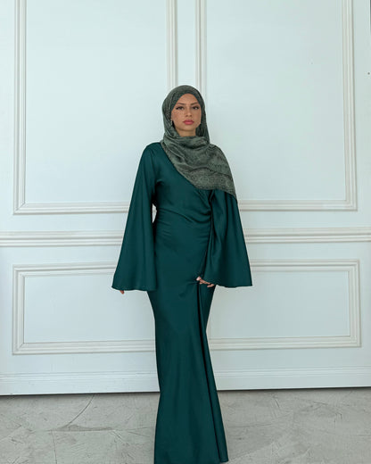 Satin Maxikleid grün