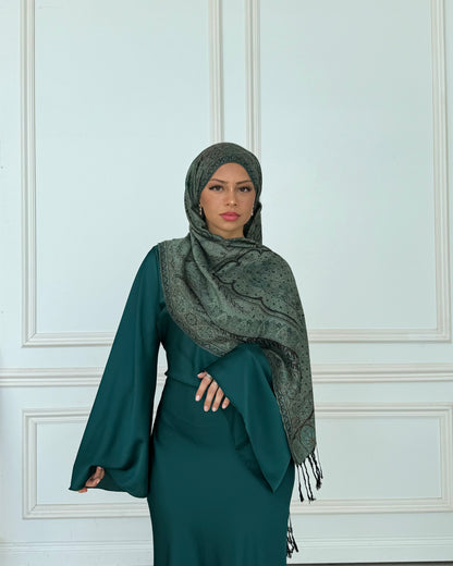 Satin Maxikleid grün